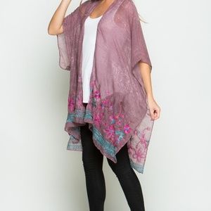 Poncho With Border floral Embroidery